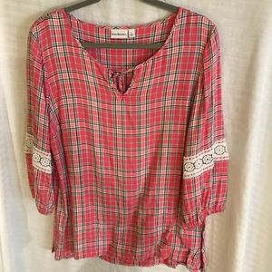 Kim Rogers Pink Plaid Rayon Top